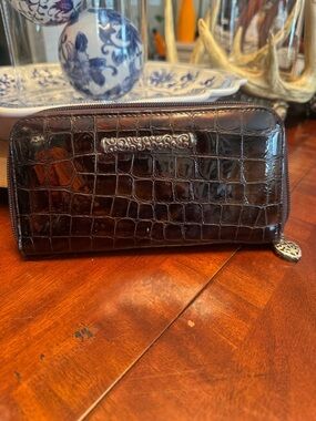 Brighton Croc-Embossed Zip Wallet in Dark Brown